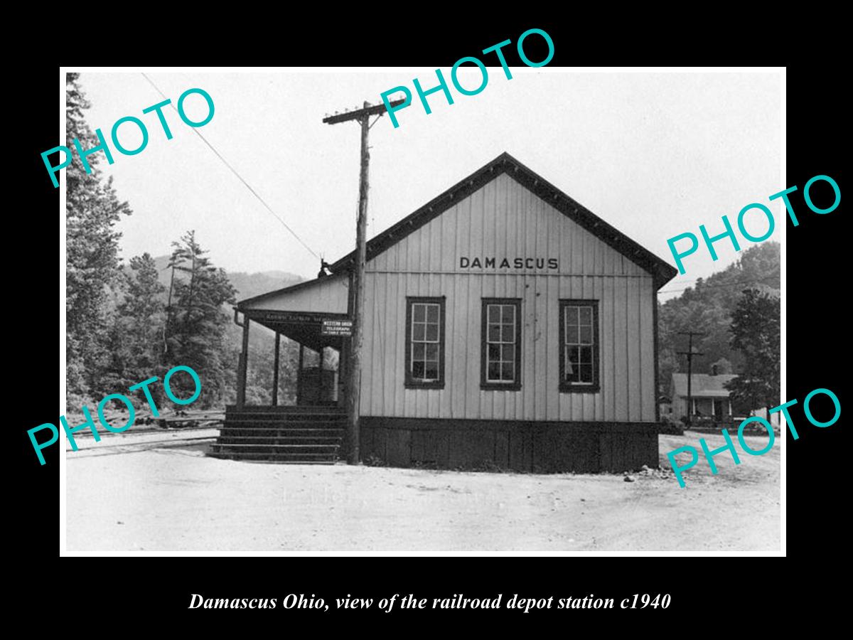 OLD LARGE HISTORIC PHOTO OF DAMASCUS OHIO, THE RAILROAD DEPOT STATION c1940