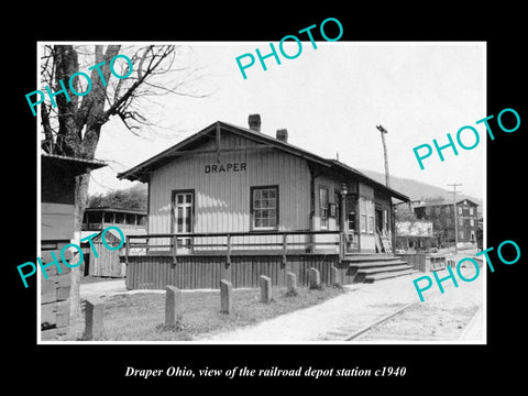 OLD LARGE HISTORIC PHOTO OF DRAPER OHIO, THE RAILROAD DEPOT STATION c1940