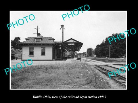 OLD LARGE HISTORIC PHOTO OF DUBLIN OHIO, THE RAILROAD DEPOT STATION c1930