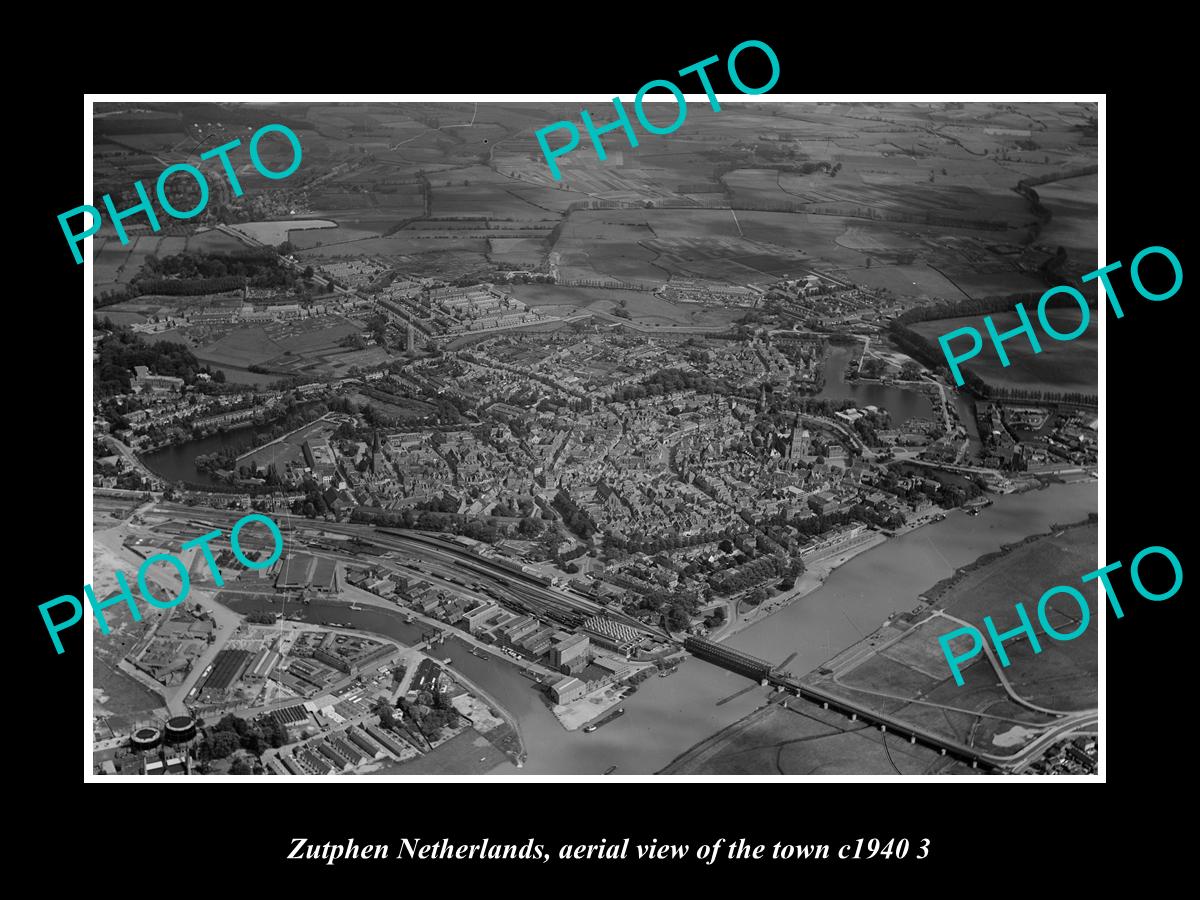 OLD LARGE HISTORIC PHOTO ZUTPHEN NETHERLANDS HOLLAND, TOWN AERIAL VIEW c1940 3