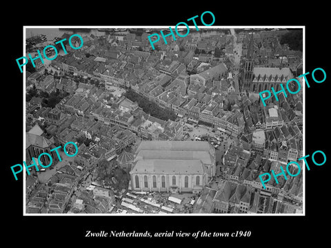 OLD LARGE HISTORIC PHOTO ZWOLLE NETHERLANDS HOLLAND, TOWN AERIAL VIEW c1940 1