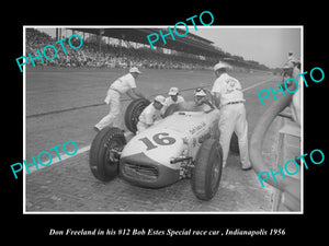 OLD LARGE HISTORIC MOTOR RACING PHOTO, DON FREELAND INDIANAPOLIS RACE CAR 1956