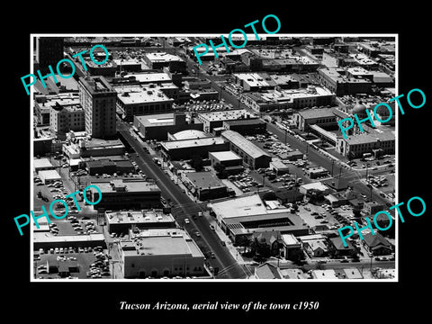 OLD LARGE HISTORIC PHOTO TUCSON ARIZONA, AERIAL VIEW OF THE TOWN c1950