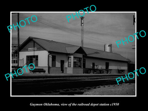 OLD LARGE HISTORIC PHOTO OF GUYMON OKLAHOMA, THE RAILROAD DEPOT STATION c1950