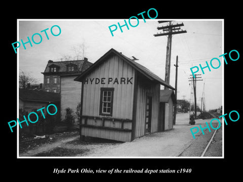 OLD LARGE HISTORIC PHOTO OF HYDE PARK OHIO, THE RAILROAD DEPOT STATION c1940