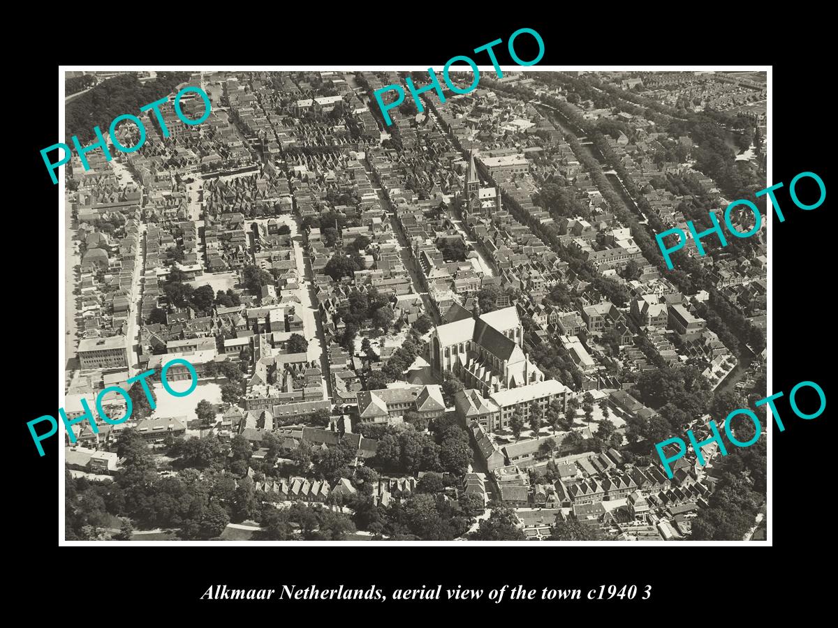 OLD LARGE HISTORIC PHOTO ALKMAAR NETHERLANDS HOLLAND, TOWN AERIAL VIEW c1940 4