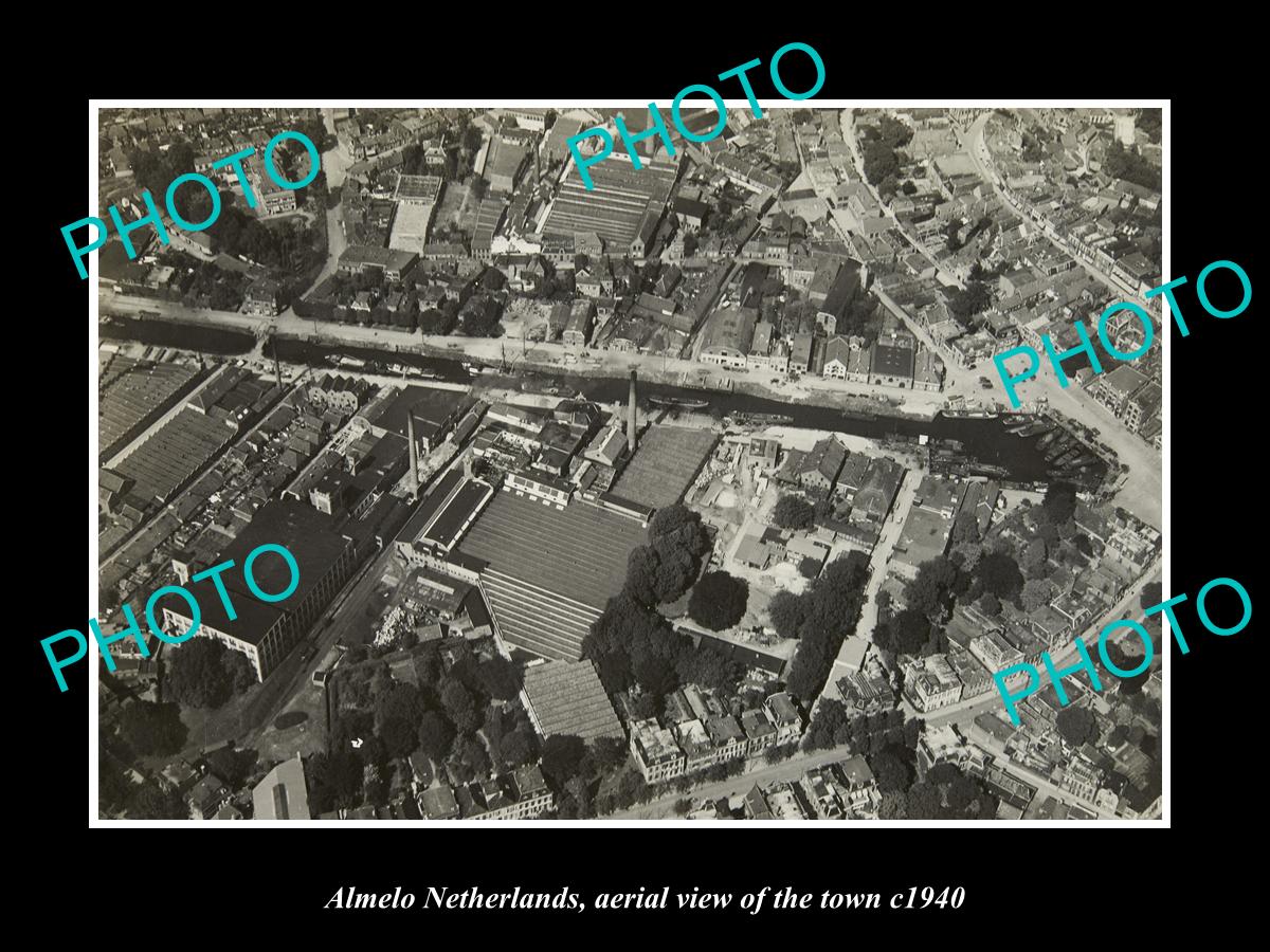 OLD LARGE HISTORIC PHOTO ALMELO NETHERLANDS HOLLAND, TOWN AERIAL VIEW c1940 1