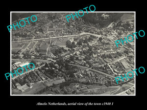 OLD LARGE HISTORIC PHOTO ALMELO NETHERLANDS HOLLAND, TOWN AERIAL VIEW c1940 2