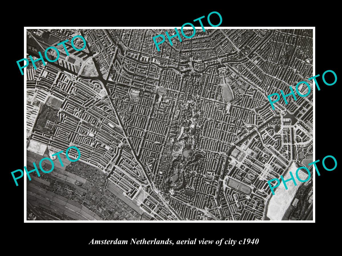 OLD LARGE HISTORIC PHOTO AMSTERDAM NETHERLANDS HOLLAND CITY AERIAL VIEW c1940 1