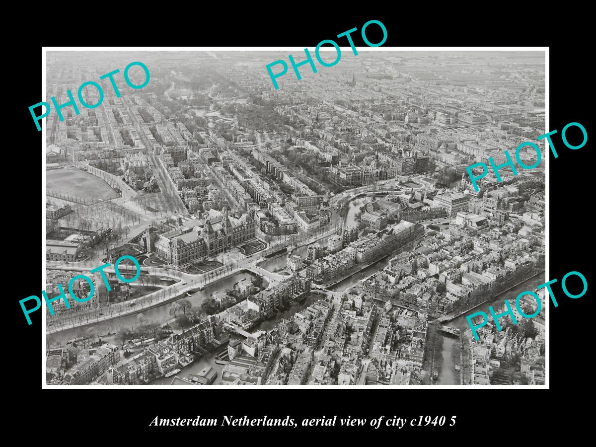 OLD LARGE HISTORIC PHOTO AMSTERDAM NETHERLANDS HOLLAND CITY AERIAL VIEW c1940 6