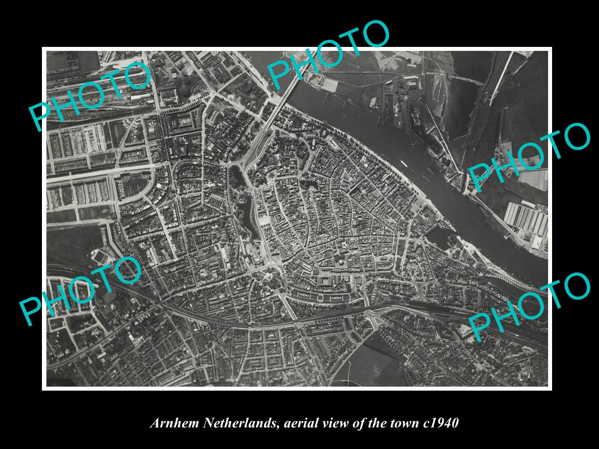 OLD LARGE HISTORIC PHOTO ARNHEM NETHERLANDS HOLLAND TOWN AERIAL VIEW c1940 1