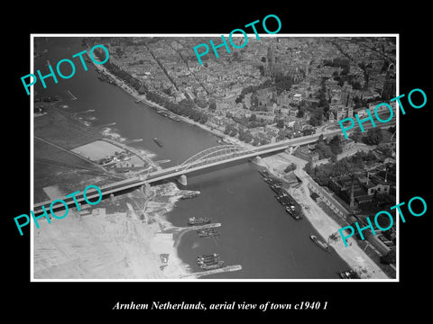 OLD LARGE HISTORIC PHOTO ARNHEM NETHERLANDS HOLLAND TOWN AERIAL VIEW c1940 5