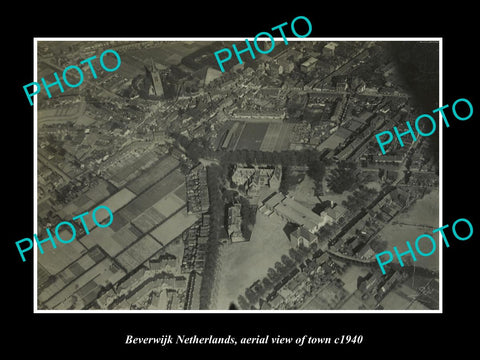 OLD LARGE HISTORIC PHOTO BEVERWIJK NETHERLANDS HOLLAND TOWN AERIAL VIEW c1940