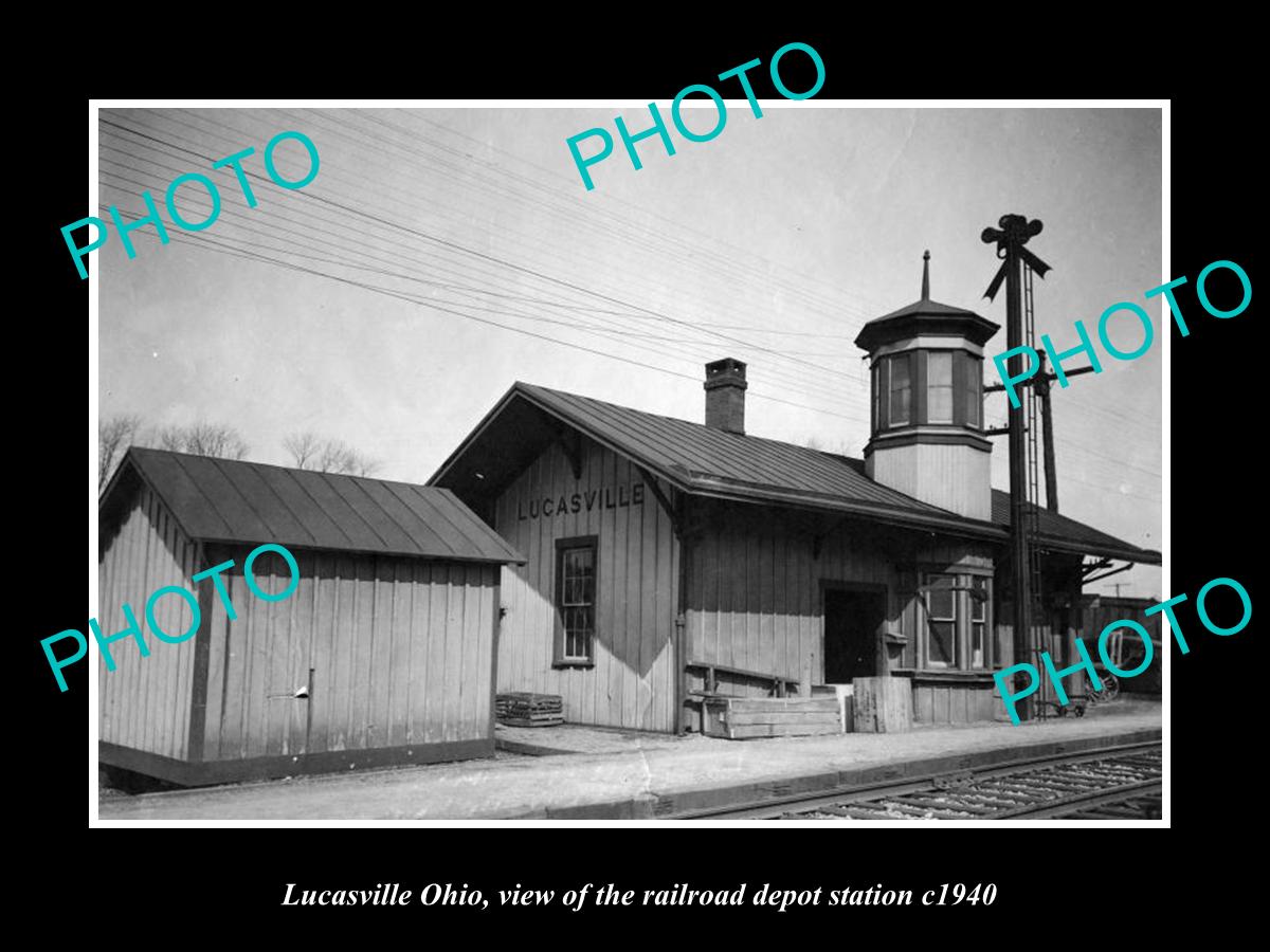 OLD LARGE HISTORIC PHOTO OF LUCASVILLE OHIO, THE RAILROAD DEPOT STATION c1940