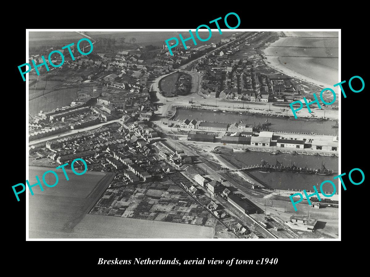 OLD LARGE HISTORIC PHOTO BRESKENS NETHERLANDS HOLLAND TOWN AERIAL VIEW c1940