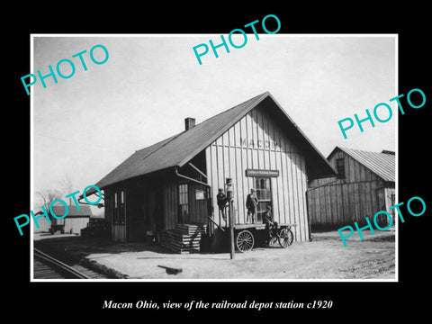 OLD LARGE HISTORIC PHOTO OF MACON OHIO, THE RAILROAD DEPOT STATION c1920