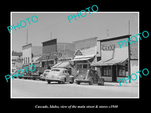 OLD LARGE HISTORIC PHOTO CASCADE IDAHO, THE MAIN STREET & STORES c1940