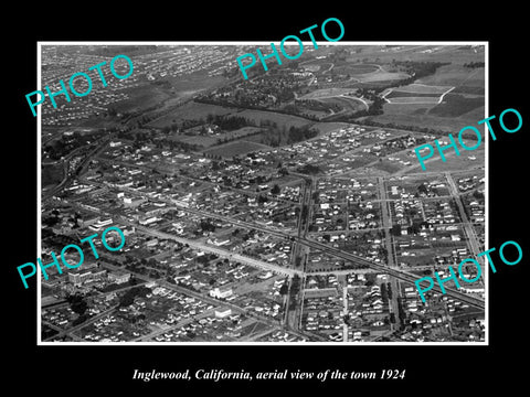 OLD LARGE HISTORIC PHOTO INGLEWOOD CALIFORNIA, TOWN AERIAL VIEW c1924 1