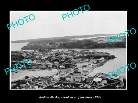 OLD LARGE HISTORIC PHOTO KODIAK ALASKA, TOWN AERIAL VIEW c1920