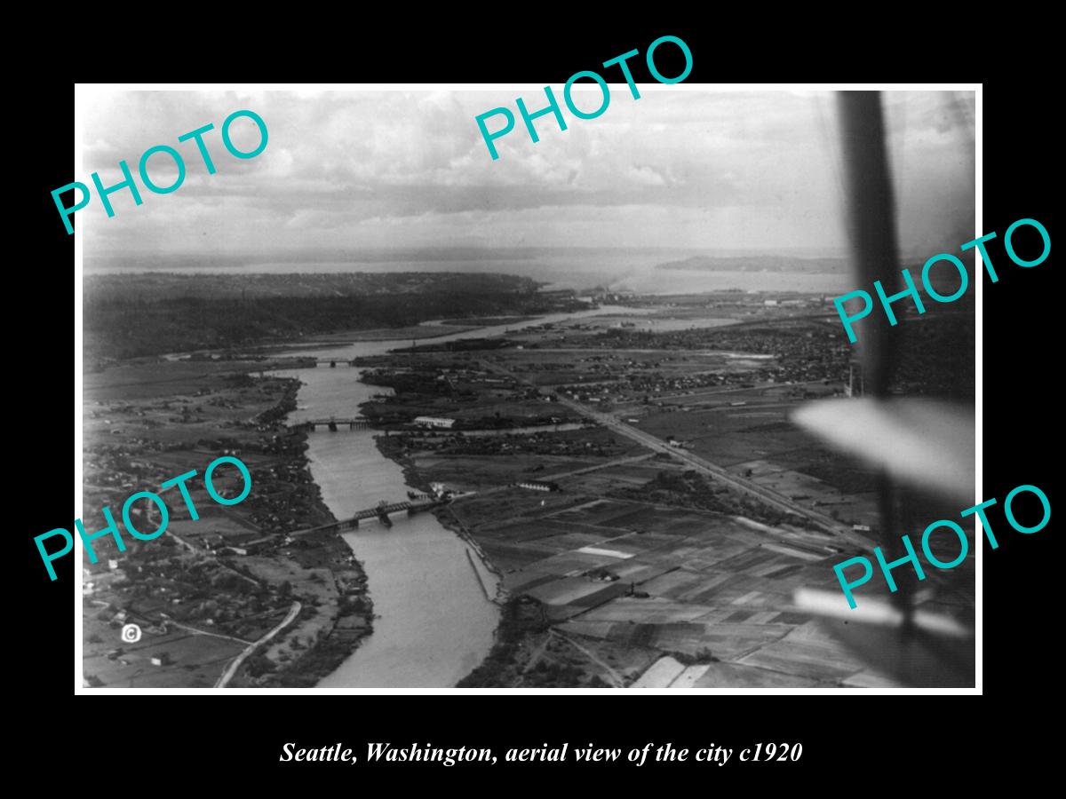 OLD LARGE HISTORIC PHOTO SEATTLE WASHINGTON, TOWN AERIAL VIEW c1920