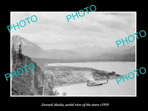 OLD LARGE HISTORIC PHOTO SEWARD ALASKA, TOWN AERIAL VIEW c1910