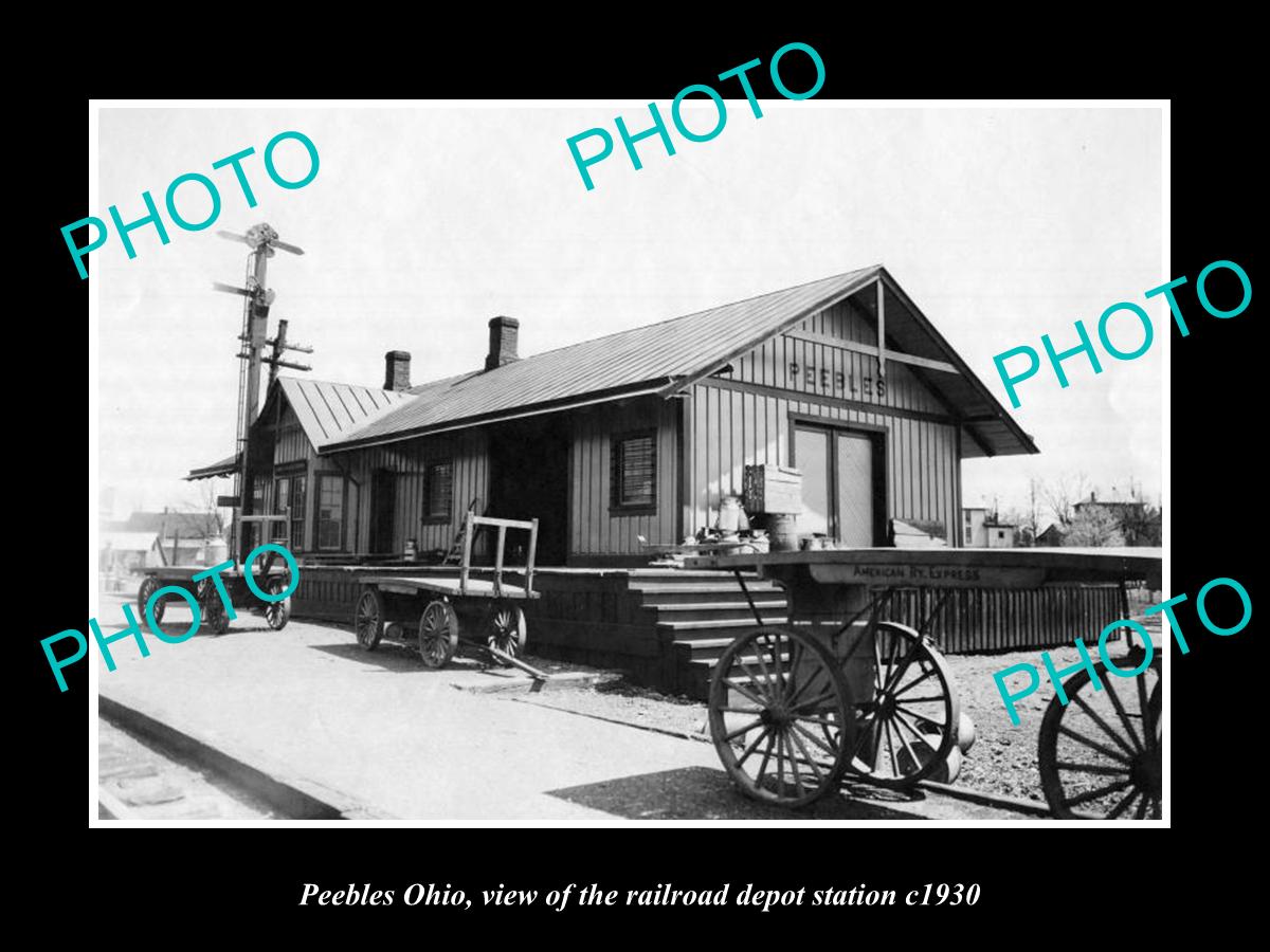 OLD LARGE HISTORIC PHOTO OF PEEBLES OHIO, THE RAILROAD DEPOT STATION c1930