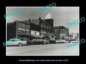 OLD LARGE HISTORIC PHOTO COWETA OKLAHOMA, THE MAIN STREET & STORES c1955