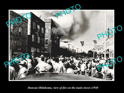 OLD LARGE HISTORIC PHOTO DUNCAN OKLAHOMA, FIRE ON THE MAIN STREET c1950