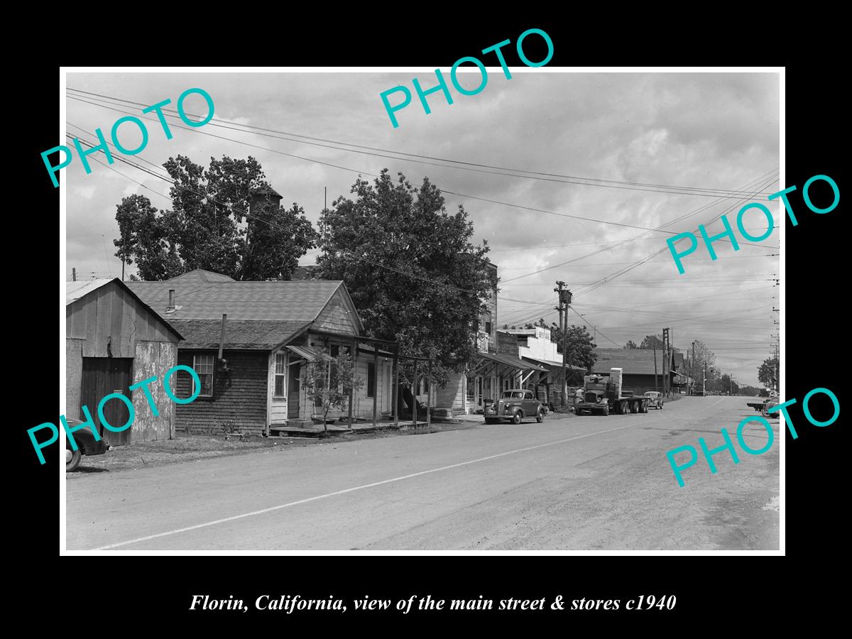 OLD LARGE HISTORIC PHOTO FLORIN CALIFORNIA, THE MAIN STREET & STORES c1940