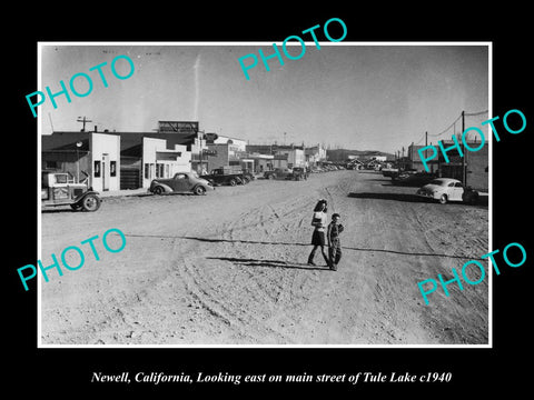 OLD LARGE HISTORIC PHOTO NEWELL CALIFORNIA, TULE LAKE MAIN STREET & STORES c1940