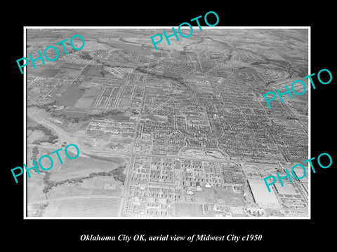 OLD LARGE HISTORIC PHOTO OKLAHOMA CITY OK USA, AERIAL VIEW OF MIDWEST CITY c1950