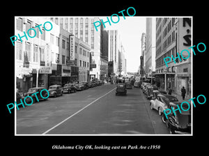 OLD LARGE HISTORIC PHOTO OKLAHOMA CITY OK USA, VIEW OF PARK AVE & STORES c1950