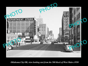 OLD LARGE HISTORIC PHOTO OKLAHOMA CITY OK USA, WEST MAIN STREET & STORES c1950