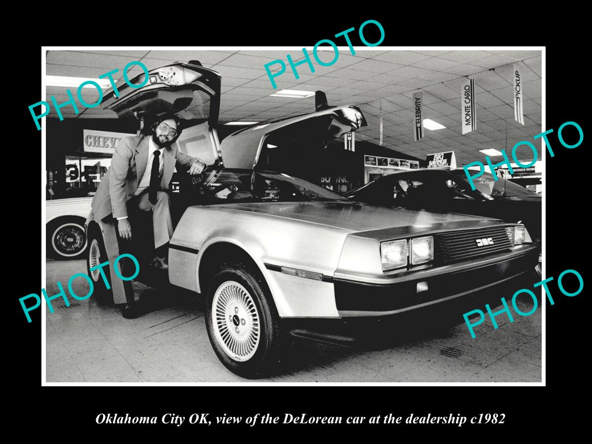 OLD LARGE HISTORIC PHOTO OKLAHOMA CITY OK USA, DELOREAN CAR AT DEALERSHIP 1982