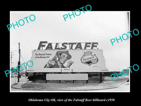 OLD LARGE HISTORIC PHOTO OKLAHOMA CITY OK USA, THE FALLSTAFF BEER BILLBOARD 1950