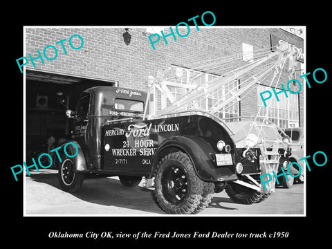 OLD LARGE HISTORIC PHOTO OKLAHOMA CITY OK USA, FRED JONES FORD TOW TRUCK c1950