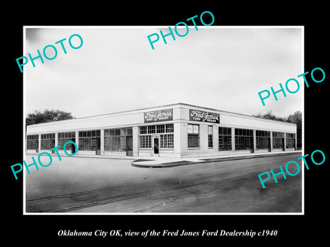 OLD LARGE HISTORIC PHOTO OKLAHOMA CITY OK USA, FRED JONES FORD DEALERSHIP c1940