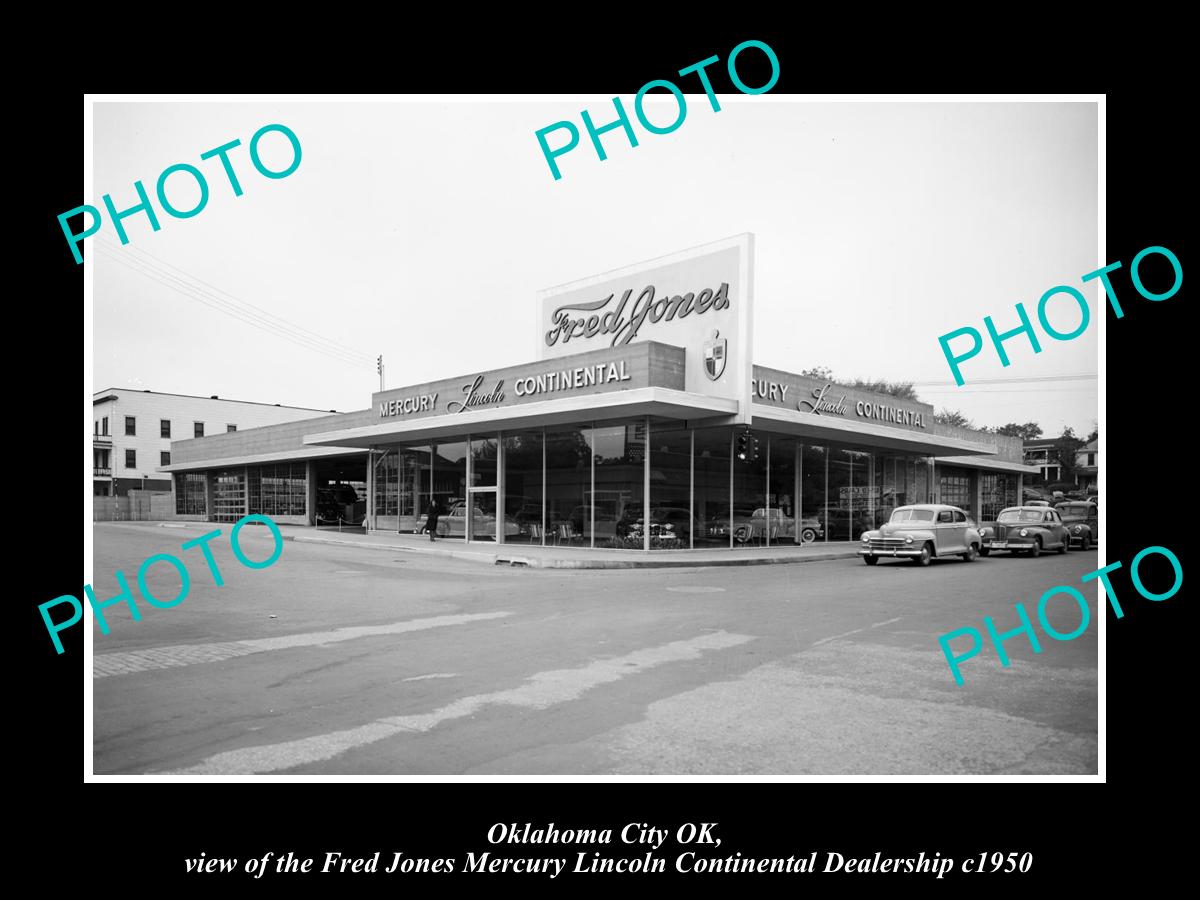 OLD LARGE HISTORIC PHOTO OKLAHOMA CITY OK USA FRED JONES LINCOLN DEALERSHIP 1950