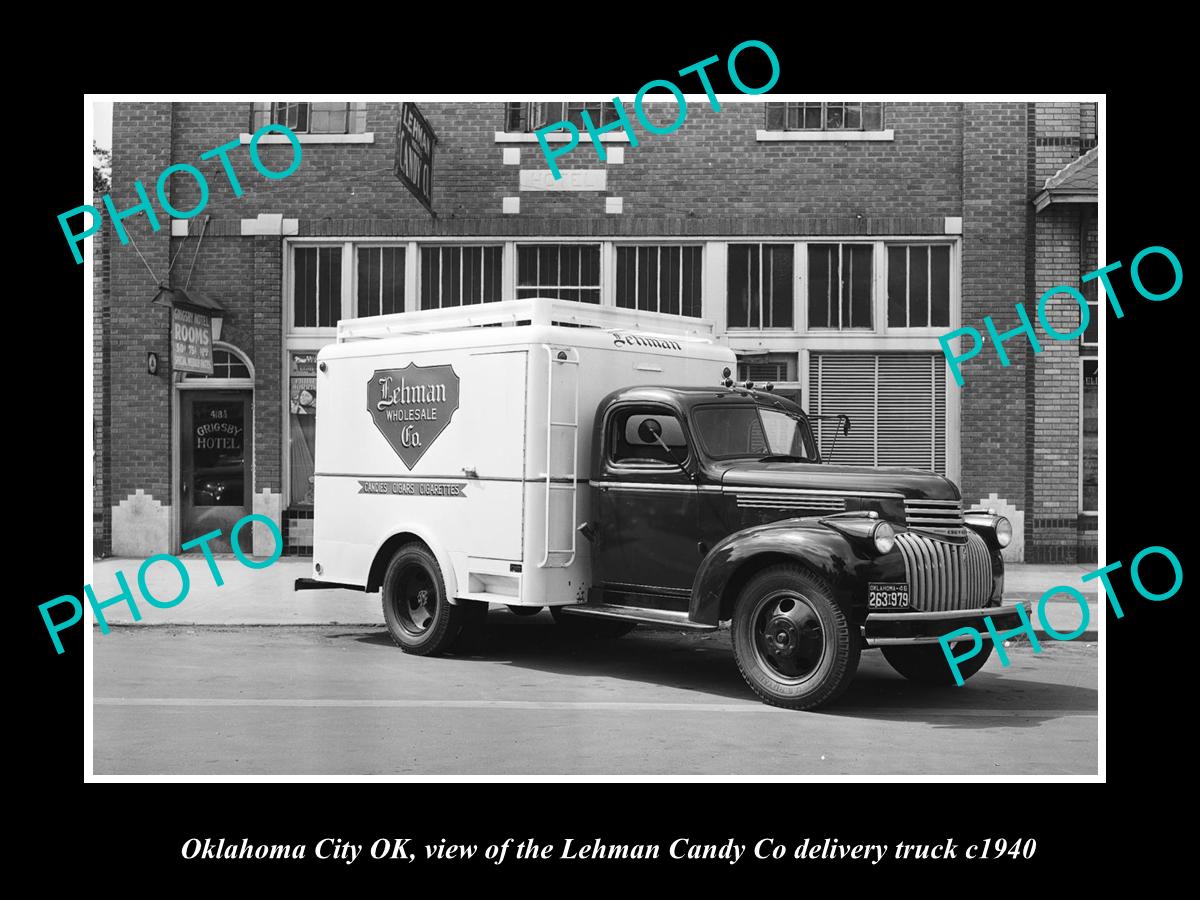 OLD LARGE HISTORIC PHOTO OKLAHOMA CITY OK USA, THE LEHMAN CANDY TRUCK c1940