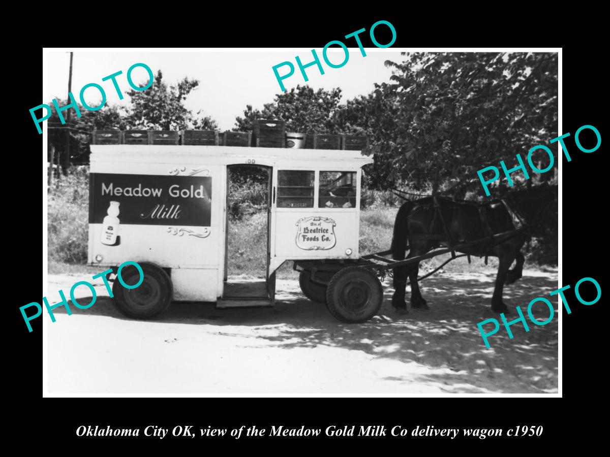 OLD LARGE HISTORIC PHOTO OKLAHOMA CITY OK USA, THE MEADOW GOLD MILK WAGON c1950