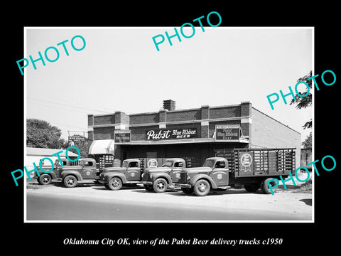 OLD LARGE HISTORIC PHOTO OKLAHOMA CITY OK USA, THE PABST BEER TRUCKS c1950 1