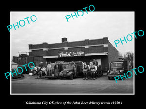 OLD LARGE HISTORIC PHOTO OKLAHOMA CITY OK USA, THE PABST BEER TRUCKS c1950 2