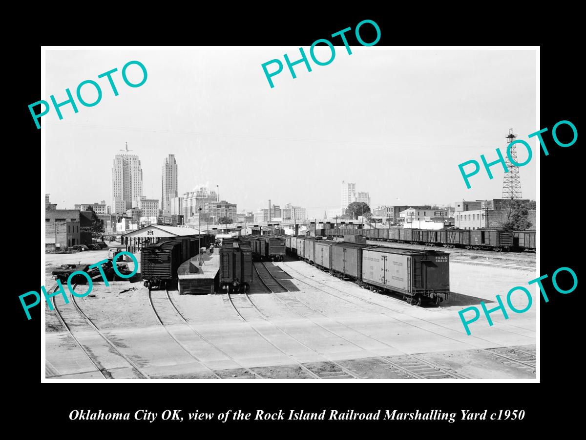 OLD LARGE HISTORIC PHOTO OKLAHOMA CITY OK USA, ROCK ISLAND RAILROAD YARD c1950