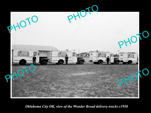 OLD LARGE HISTORIC PHOTO OKLAHOMA CITY OK USA, THE WONDER BREAD TRUCKS c1950