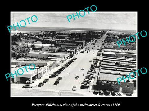 OLD LARGE HISTORIC PHOTO PERRYTON OKLAHOMA, VIEW OF THE MAIN ST & STORES c1940