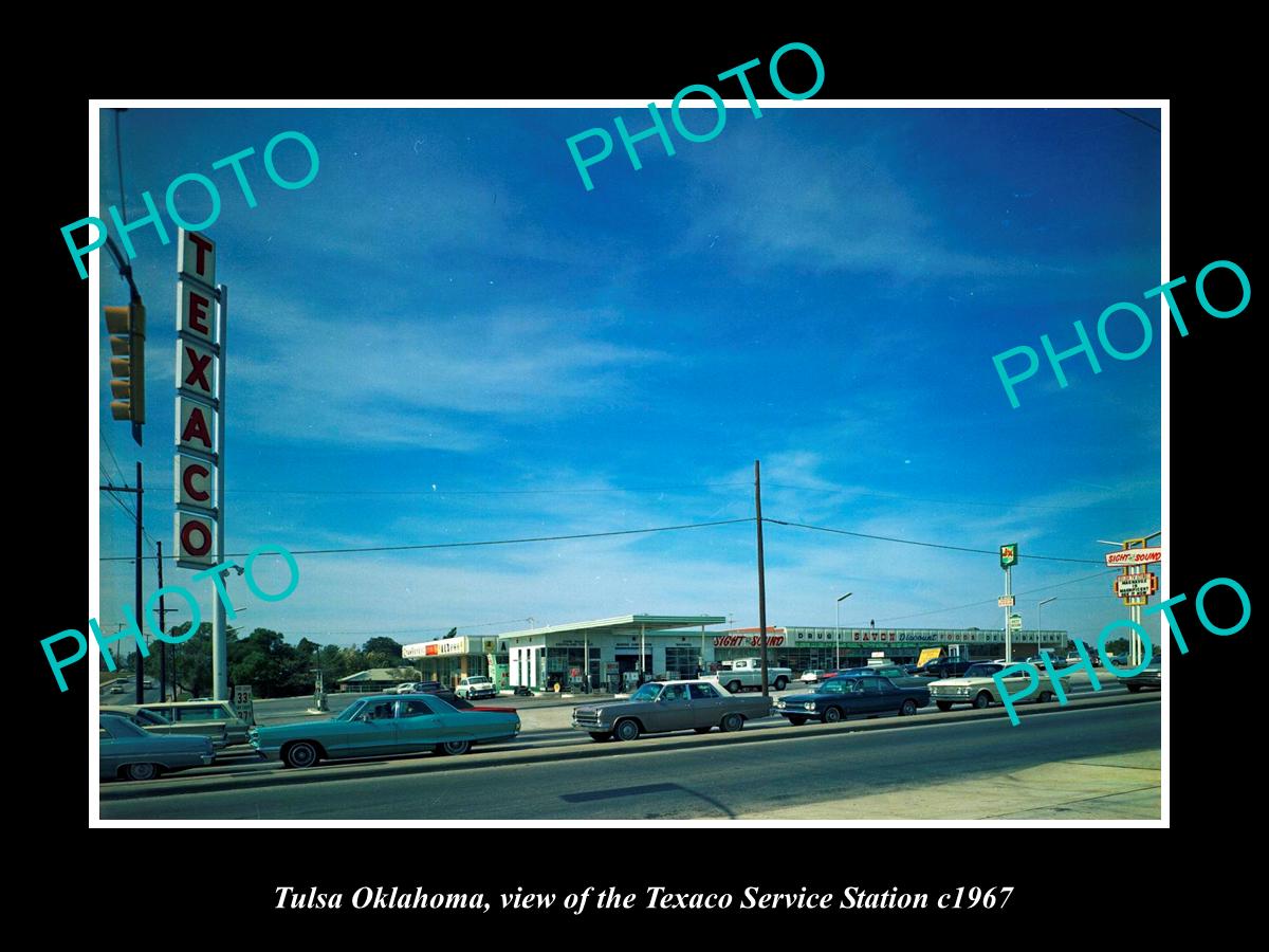 OLD LARGE HISTORIC PHOTO TULSA OKLAHOMA, THE TEXACO SERVICE STATION c1967