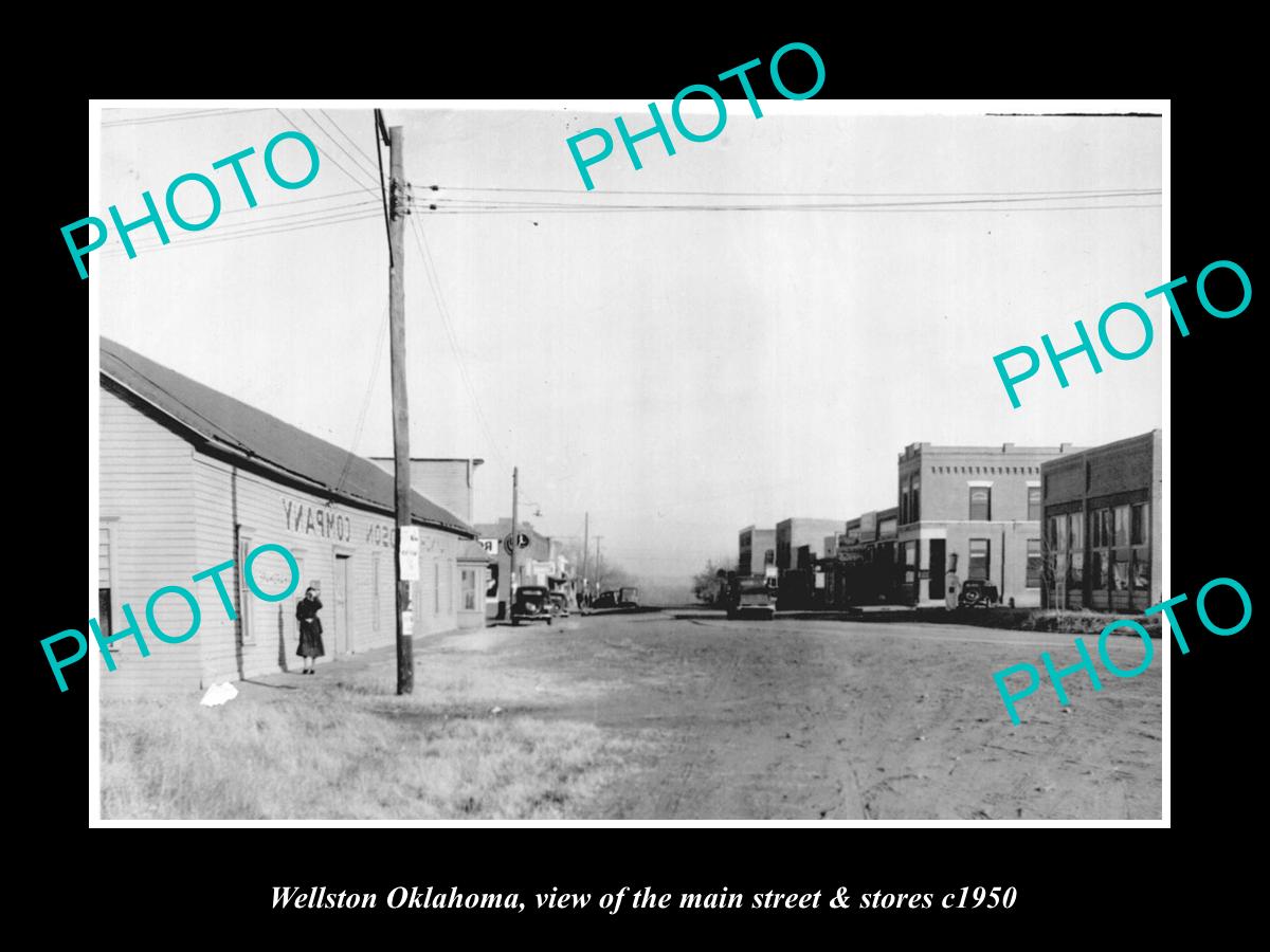 OLD LARGE HISTORIC PHOTO WELLSTON OKLAHOMA, VIEW OF THE MAIN ST & STORES c1950