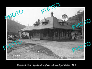 OLD LARGE HISTORIC PHOTO OF BRAMWELL WEST VIRGINIA, THE RAILROAD STATION c1930