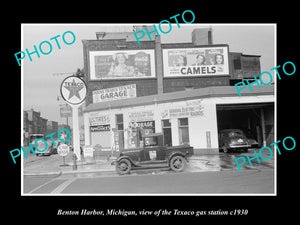 OLD LARGE HISTORIC PHOTO BENTON HARBOR MICHIGAN, THE TEXACO GAS STATION c1930