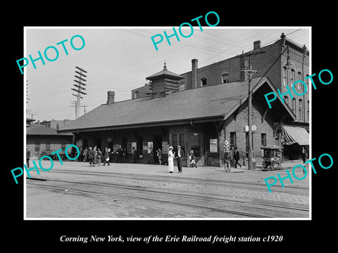 OLD LARGE HISTORIC PHOTO CORNING NEW YORK, ERIE RAILROAD FREIGHT STATION c1920